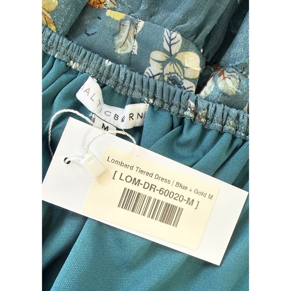 Baltic Born Lombard Tiered Dress Blue Gold Floral Cottagecore Boho Mini Medium - Picture 3 of 15